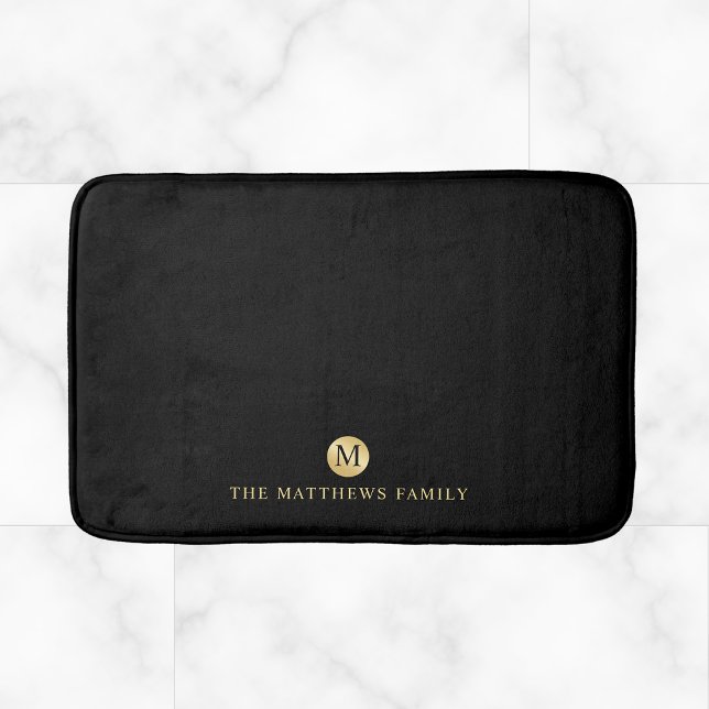 Alfombrilla De Baño Monograma personalizado de lujo negro y oro (Subido por el creador)