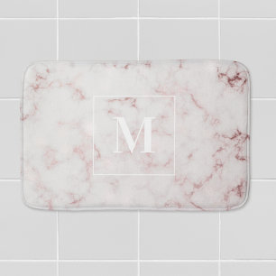 Alfombrilla De Baño Monograma Personalizado de Mármol Rosa Dorado