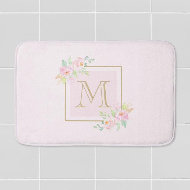 Alfombrilla De Baño Monograma personalizado de peones rosados (Subido por el creador)