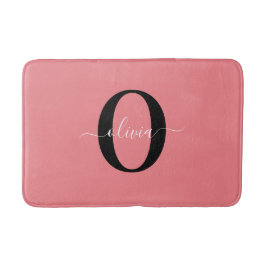 Alfombrilla De Baño Monograma personalizado Nombre del guión negro ros