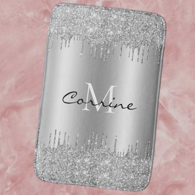 Alfombrilla De Baño Monograma Purpurina de goteo de plata antiguo metá (Subido por el creador)