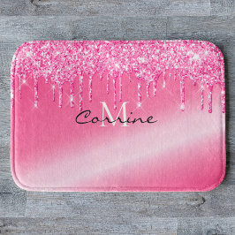 Alfombrilla De Baño Monograma Purpurina de goteo metálico en rosa cali