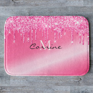 Alfombrilla De Baño Monograma Purpurina de goteo metálico en rosa cali
