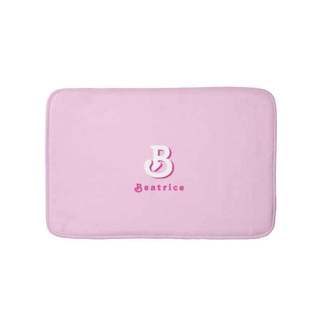 Alfombrilla De Baño Monograma Retro Elegante Mínimo Rosa y Blanco (Anverso)