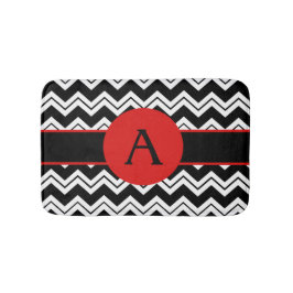 Alfombrilla De Baño Monograma rojo Chevron blanco negro ZizZag Rug