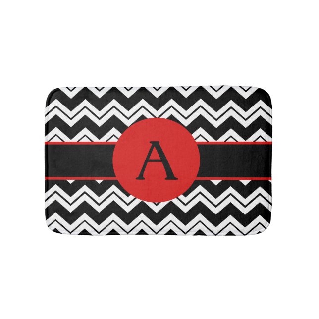 Alfombrilla De Baño Monograma rojo Chevron blanco negro ZizZag Rug (Anverso)