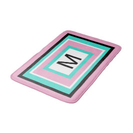 Alfombrilla De Baño Monograma Rosa Negro Turquesa Geométrico
