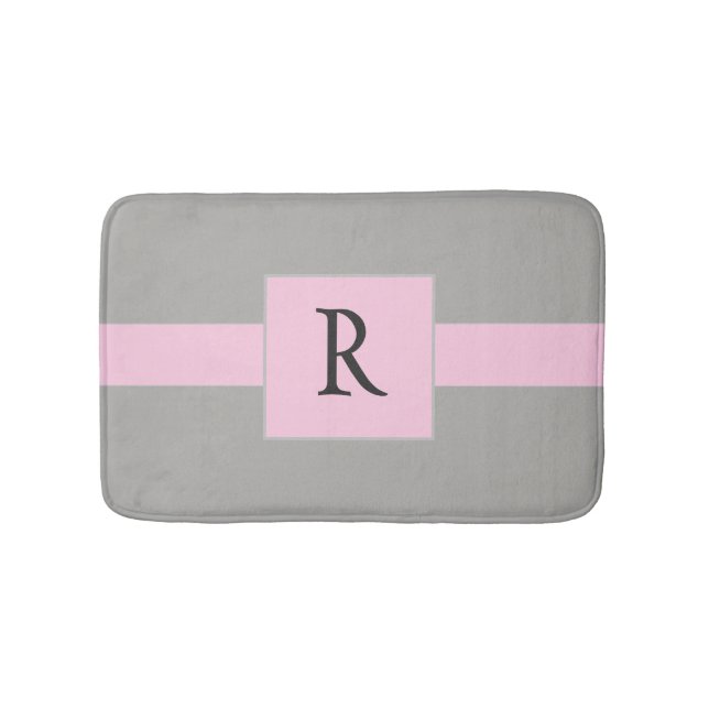 Alfombrilla De Baño Monograma rosa y gris bonito (Anverso)