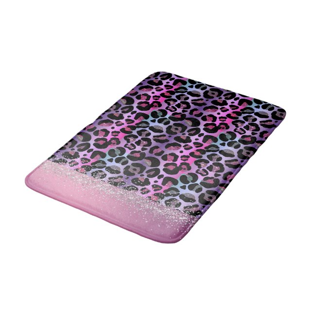 Alfombrilla De Baño Monograma rosa y púrpura de leopardo de las lunas (Angular)