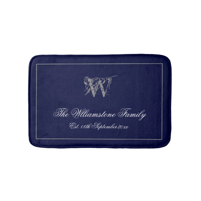 Alfombrilla De Baño Monograma Rústico + Regalo Boda de apellido famili (Anverso)