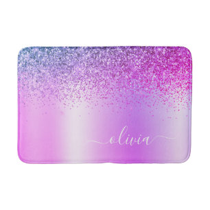 Alfombrilla De Baño Monograma Script Purple Purpurina Giratorio Nombre