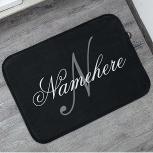 Alfombrilla De Baño Monograma único personalizado de nombre blanco y n
