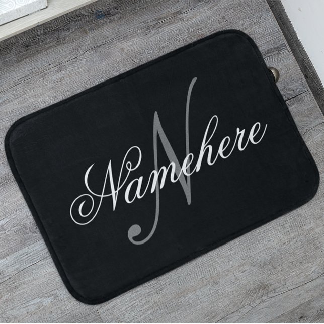 Alfombrilla De Baño Monograma único personalizado de nombre blanco y n (Subido por el creador)