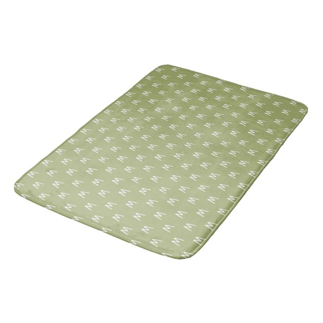 Alfombrilla De Baño Monograma Verde Blanco Chic (Angular)
