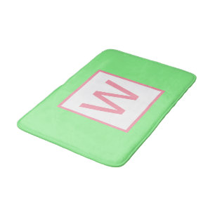 Alfombrilla De Baño Monograma Verde Menta Rosa Pastel