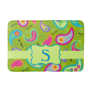 Alfombrilla De Baño Monograma verde oliva Patrón paisley moderno