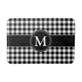 Alfombrilla De Baño Monograma Xadrez Moderno en Blanco y Negro
