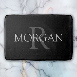 Alfombrilla De Baño Monograma y nombre DIY, negro clásico con texto gr