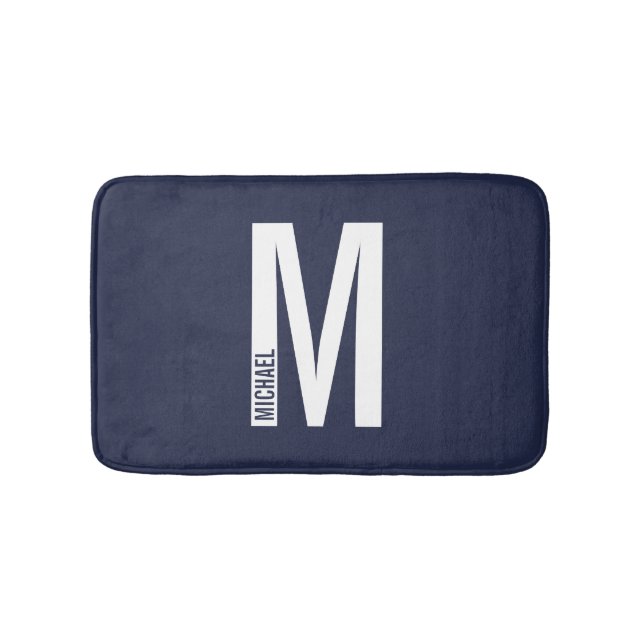 Alfombrilla De Baño Monograma y nombre negrita personalizado moderno (Anverso)