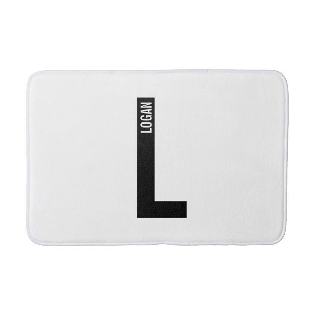 Alfombrilla De Baño Monograma y nombre negrita personalizado moderno (Anverso)