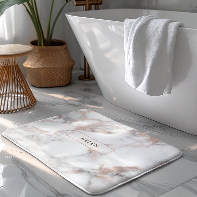 Alfombrilla De Baño Monogramada Faux Rosa-oro Marble (Subido por el creador)