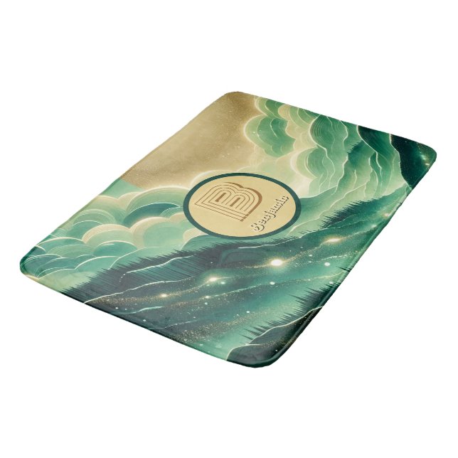 Alfombrilla De Baño Monogramado del Purpurina Gradient Emerald Kelly G (Angular)