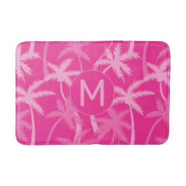 Alfombrilla De Baño Monogramado Hot Pink Palm Trees Trendy