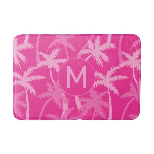 Alfombrilla De Baño Monogramado Hot Pink Palm Trees Trendy (Anverso)