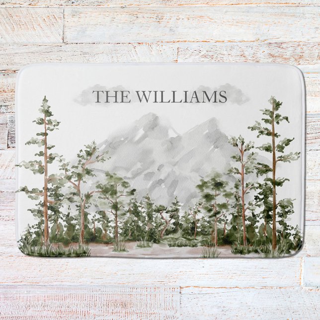 Alfombrilla De Baño Monogramaje de la Montaña de las Acuarelas y el Bo (In situ)