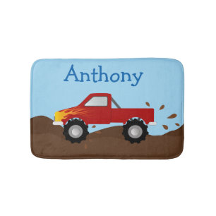 Alfombrilla De Baño Monster truck rojo con las llamas
