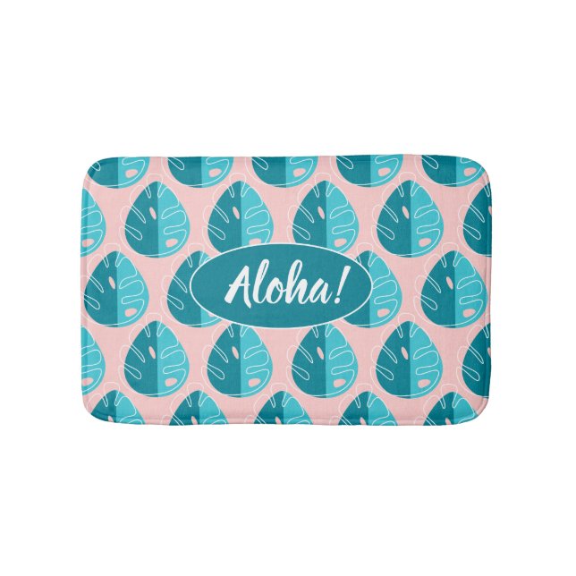 Alfombrilla De Baño Monstera Leaves - Blue and Pink (Anverso)