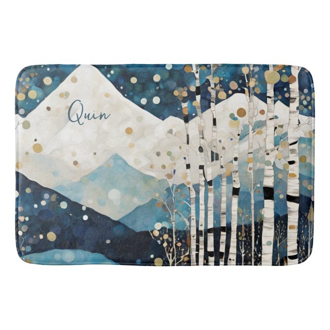 Alfombrilla De Baño Montañas blancas azules (Anverso)