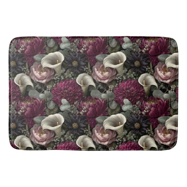 Alfombrilla De Baño Moody Floral Pattern with Dahlias and Calla Lilies (Anverso)