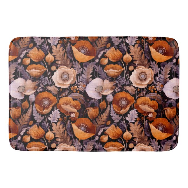 Alfombrilla De Baño Moody poppies on black pattern (Anverso)