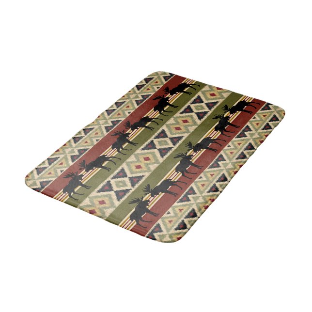 Alfombrilla De Baño Moose Wildlife Animal Rojo Ochre Ikat Stripes (Angular)