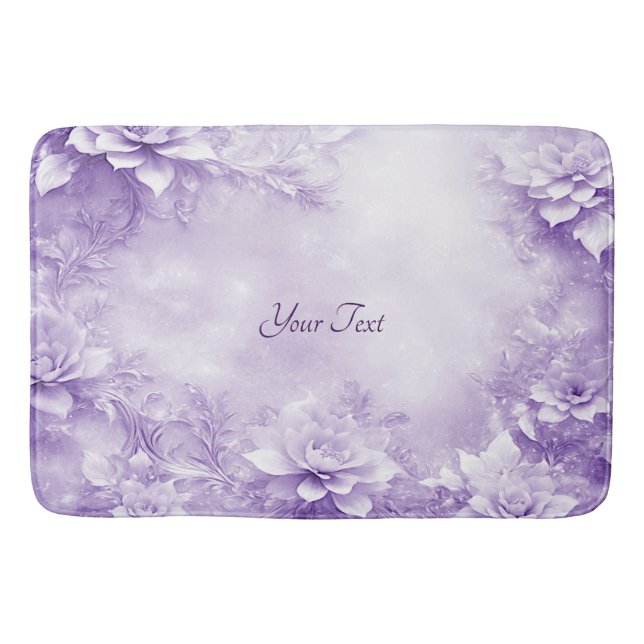 Alfombrilla De Baño Morado Flores Blancas Mat (Anverso)