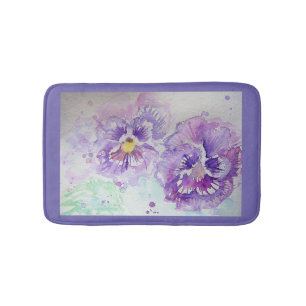 Alfombrilla De Baño Morado Pansy acuarela Pansies floral Bath Mat