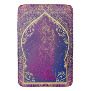 Alfombrilla De Baño Morado y dorado glamour de danza árabe marroquí