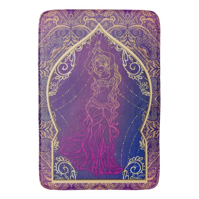 Alfombrilla De Baño Morado y oro Belly árabe marroquí bailando glam (Frente vertical)