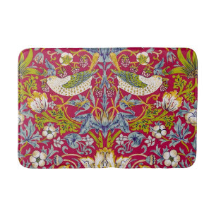 Alfombrilla De Baño Morris Red Background Strawberry Thief Pattern