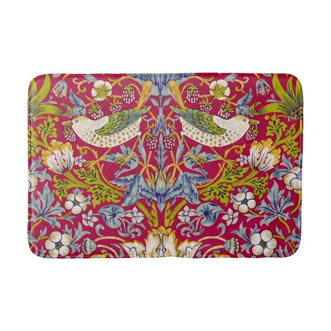 Alfombrilla De Baño Morris Red Background Strawberry Thief Pattern (Anverso)