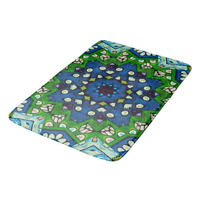 Alfombrilla De Baño Mosaic Blue Green Hippie Boho Mandala (Angular)