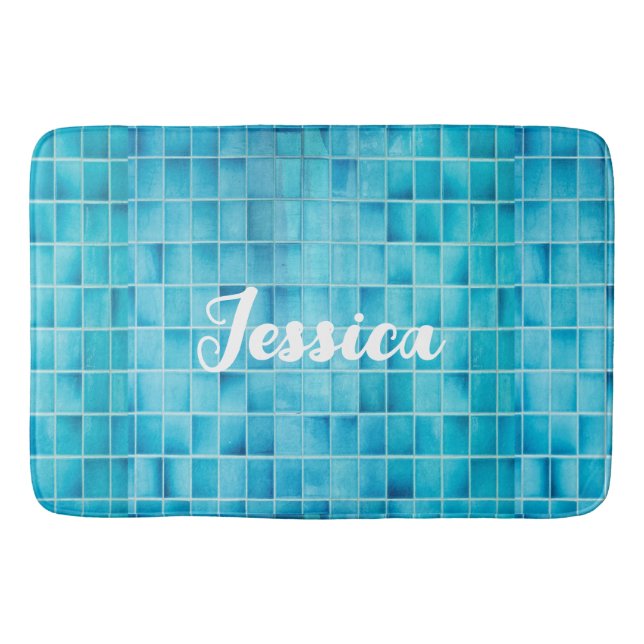 Alfombrilla De Baño mosaico de azulejos de vidrio azul (Anverso)