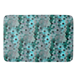 Alfombrilla De Baño Mosaico de hexagones o cubos en tonos de cian a gr