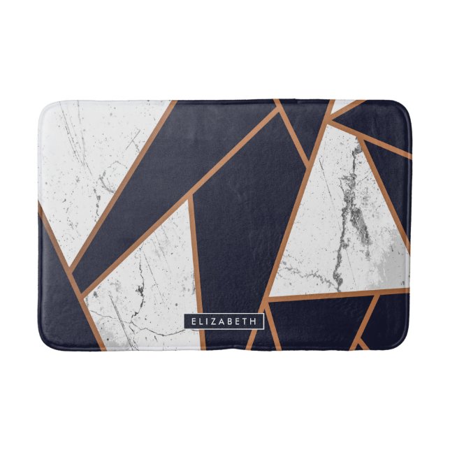 Alfombrilla De Baño Mosaico de mármol azul de la marina (Anverso)