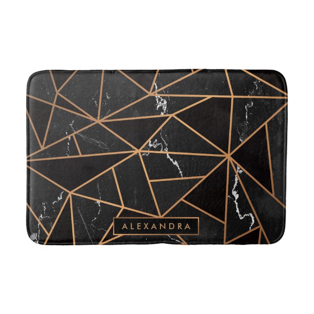 Alfombrilla De Baño Mosaico de mármol negro y dorado (Anverso)