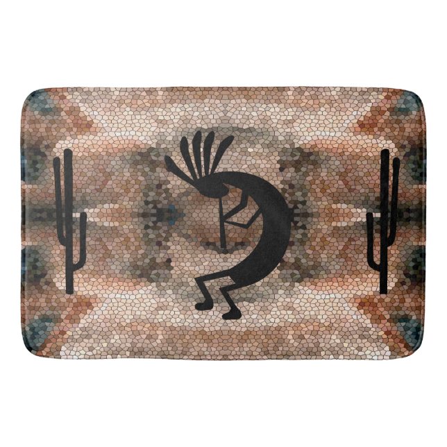 Alfombrilla De Baño Mosaico del desierto del suroeste de Kokopelli (Anverso)