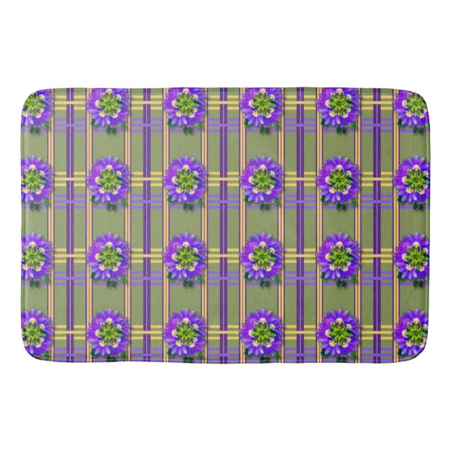 Alfombrilla De Baño Moss Green with Purple Flowers Bath Mat (Anverso)