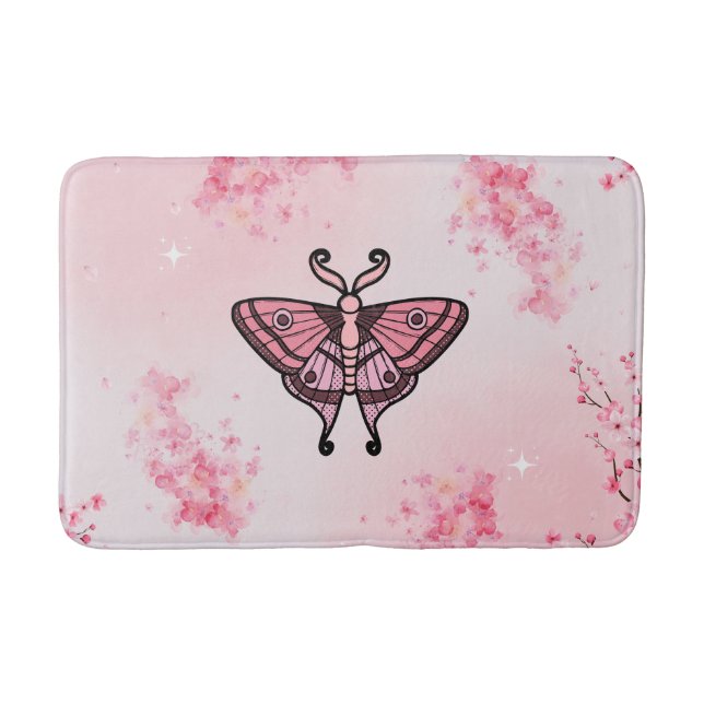 Alfombrilla De Baño Moth rosa, colirio Sakura, fondo Sakura (Anverso)