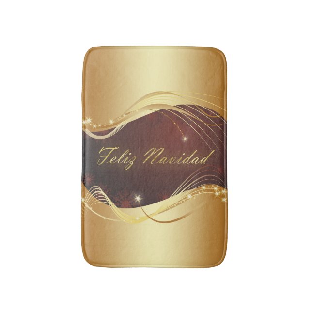 Alfombrilla De Baño Motivo de Navidades dorados con fondo rojo... (Frente vertical)